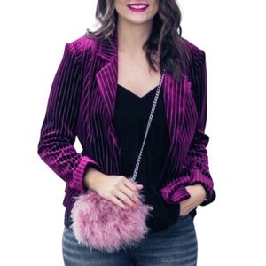 Leith | Open Front Pin Striped Velour Lined Red Wine Blazer Size XS Chic Modern